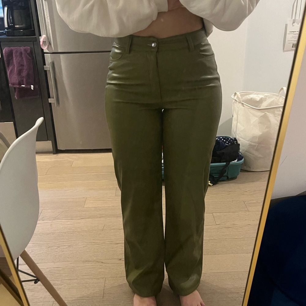 Garage green leather pants size M